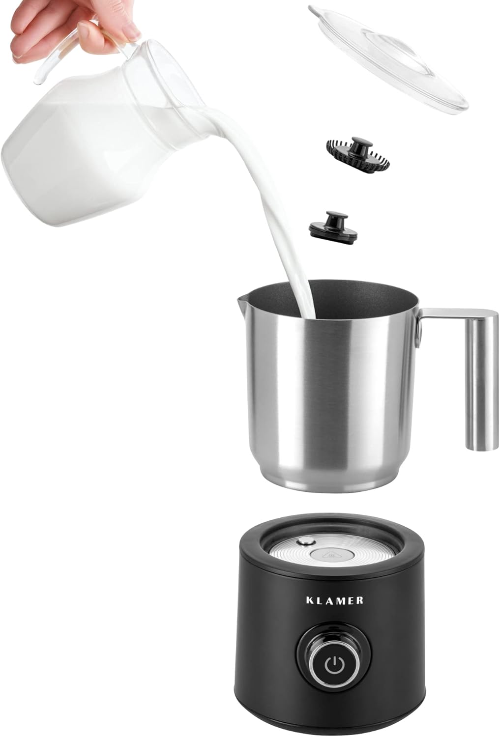 KLAMER elektrischer Milchaufschäumer, Milchaufschäumer elektrisch (250/500 ML), heisser und kalter M