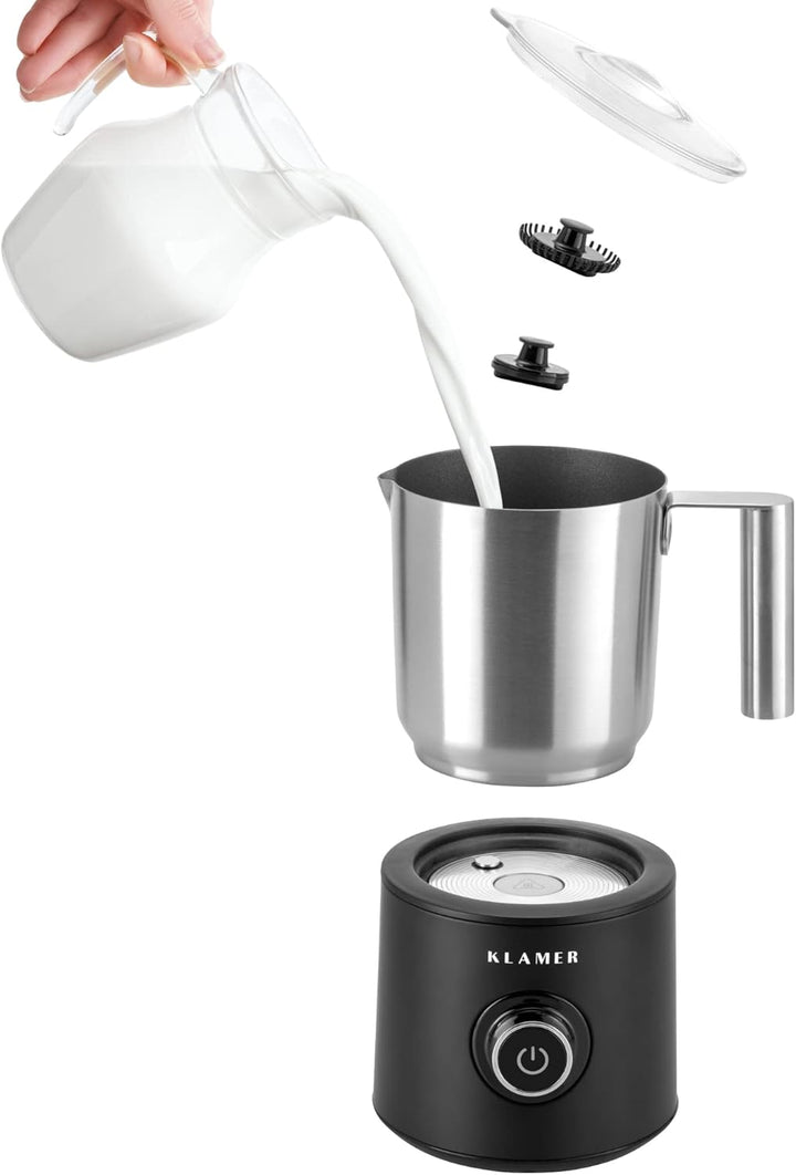 KLAMER elektrischer Milchaufschäumer, Milchaufschäumer elektrisch (250/500 ML), heisser und kalter M