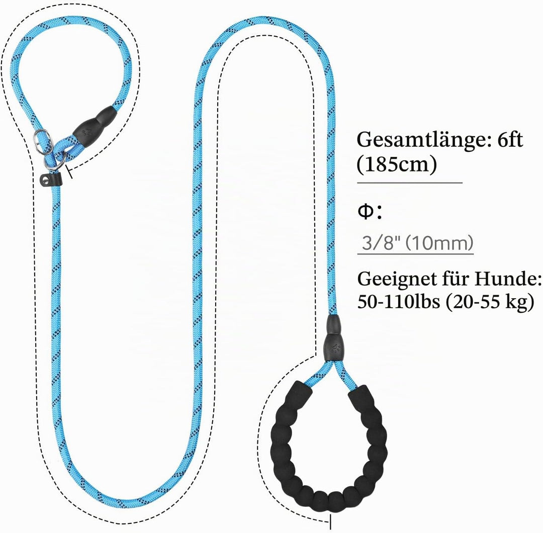 TagME Retrieverleine mit Zugstopp,Reflektierende Seilleine 185 cm Moxonleine,Weicher gepolsterter Gr