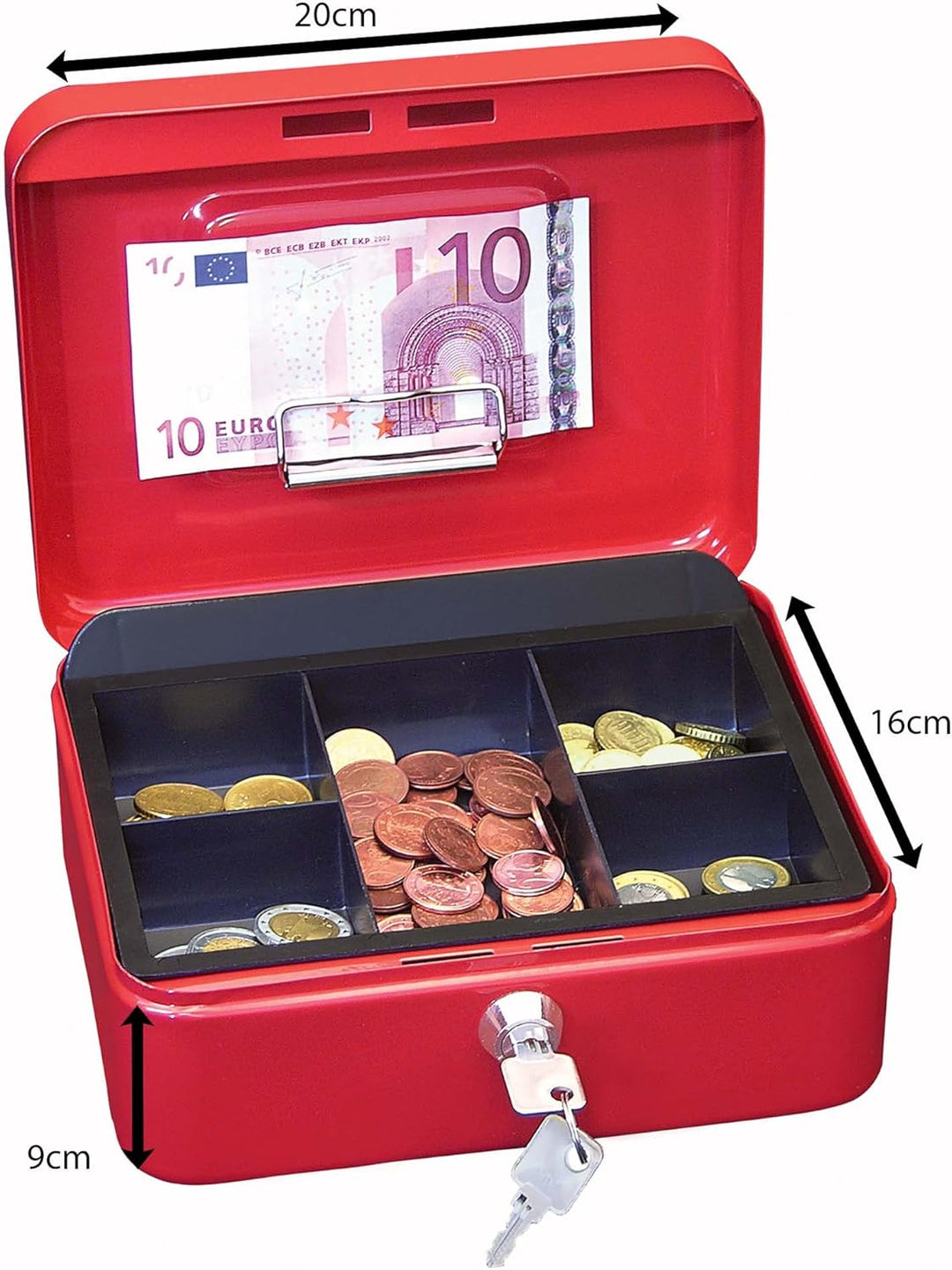 Wedo 145202H Geldkassette (aus pulverbeschichtetem Stahl, versenkbarer Griff, Geldnoten- und Belegek