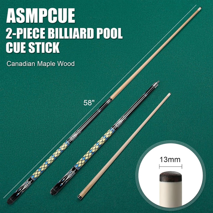Billard Queue, 58'' 20oz Pool Queue mit PU Leather Tasche, Kanadischer Ahorn Pool Cue 13mm Spitzen f