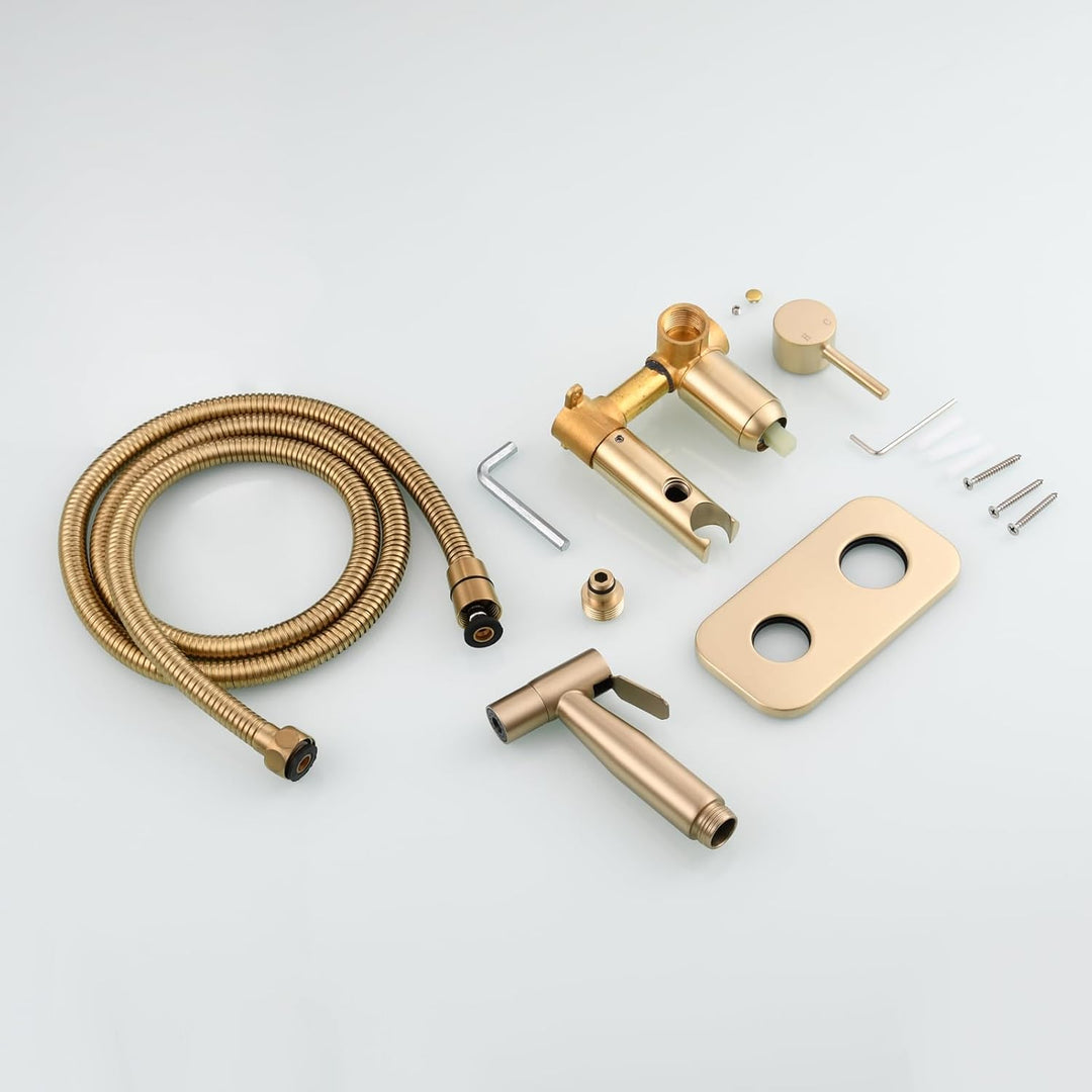 Tecmolog Bidet WS024J2F2 Tragbarer Bidet-Sprüher-Set, Warm und Kalt, Gebürstetes Gold