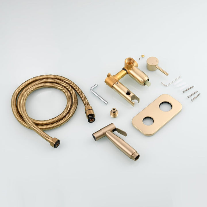 Tecmolog Bidet WS024J2F2 Tragbarer Bidet-Sprüher-Set, Warm und Kalt, Gebürstetes Gold