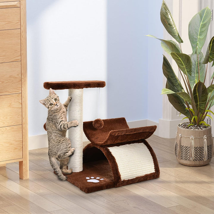 PawHut Katzenbaum Spielbaum Katzenkratzbaum Kratzbaum Katzen mit Ball Braun L40 x B30 x H43 cm Braun