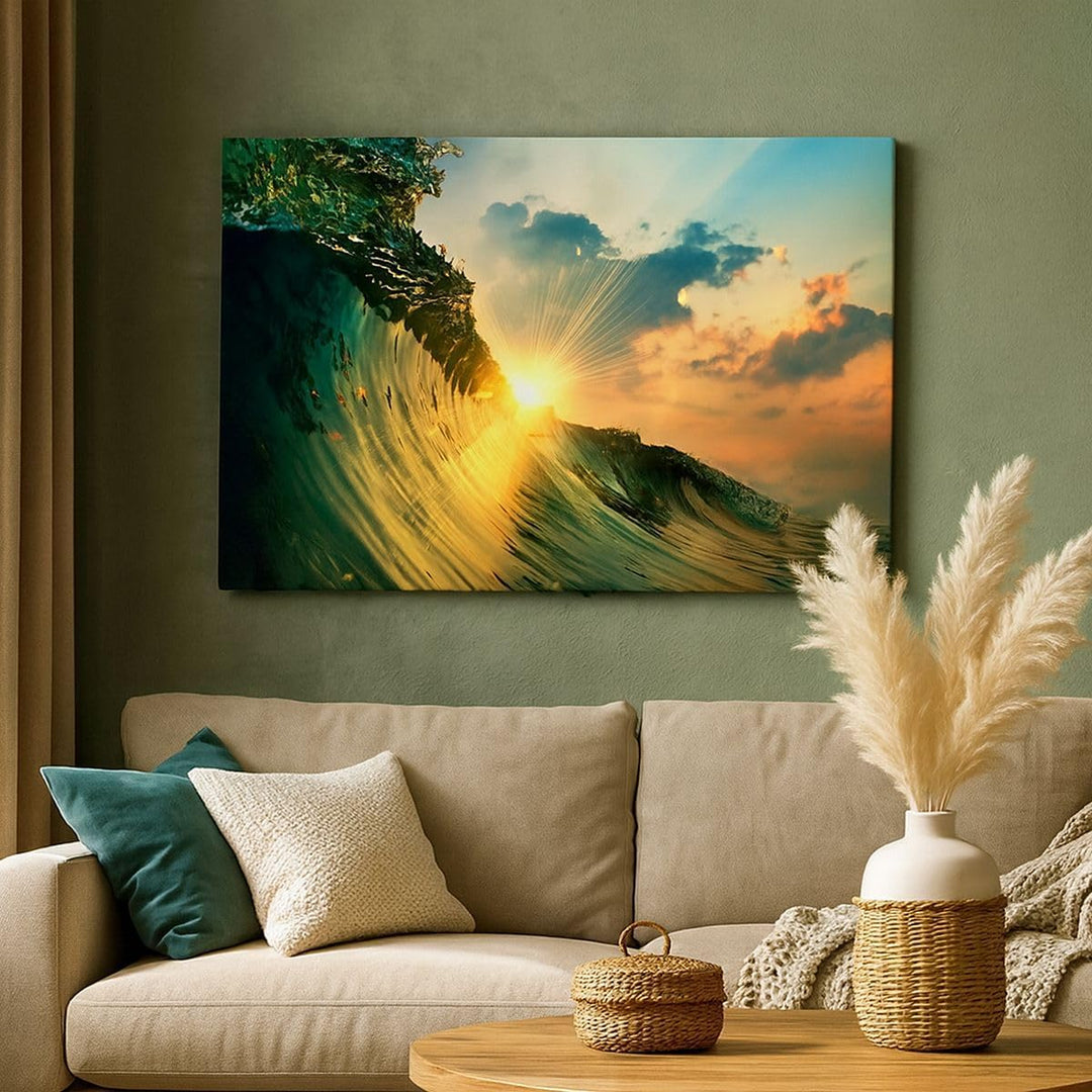 Bilder auf Leinwand 100x70cm Leinwandbild mit Rahmen Meer Welle Wasser Gross Wanddeko Bild Schlafzim