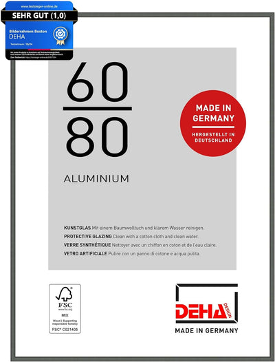 DEHA Design Bilderrahmen Boston, 60x80 cm, Aluminium Contrastgrau, bruchsicheres Acrylglas, für Post