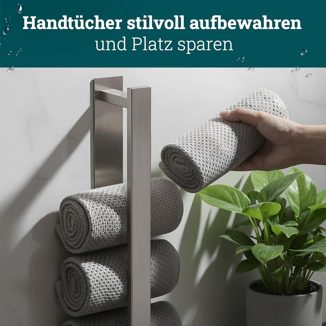 husman Handtuchhalter ohne Bohren | Edelstahl gebürstet Gäste | Handtuchstange zum Kleben für Bad &