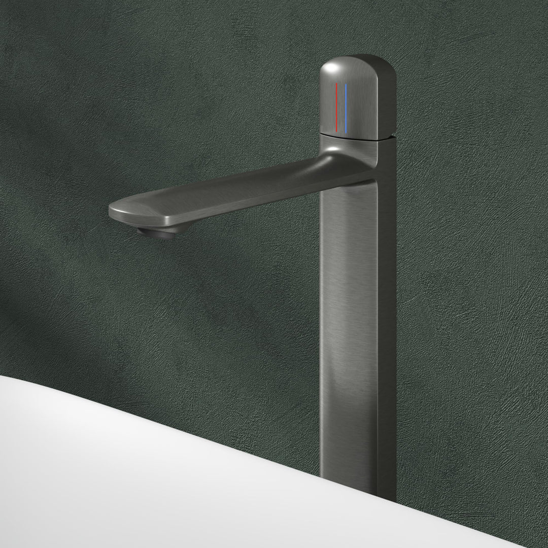 Mai &amp; Mai Wasserhahn Bad 31,3cm hoch, Waschtischarmatur Grau | Einhebelmischer Mischbatterie Bad Arm