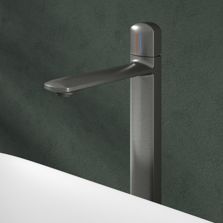 Mai &amp; Mai Wasserhahn Bad 31,3cm hoch, Waschtischarmatur Grau | Einhebelmischer Mischbatterie Bad Arm