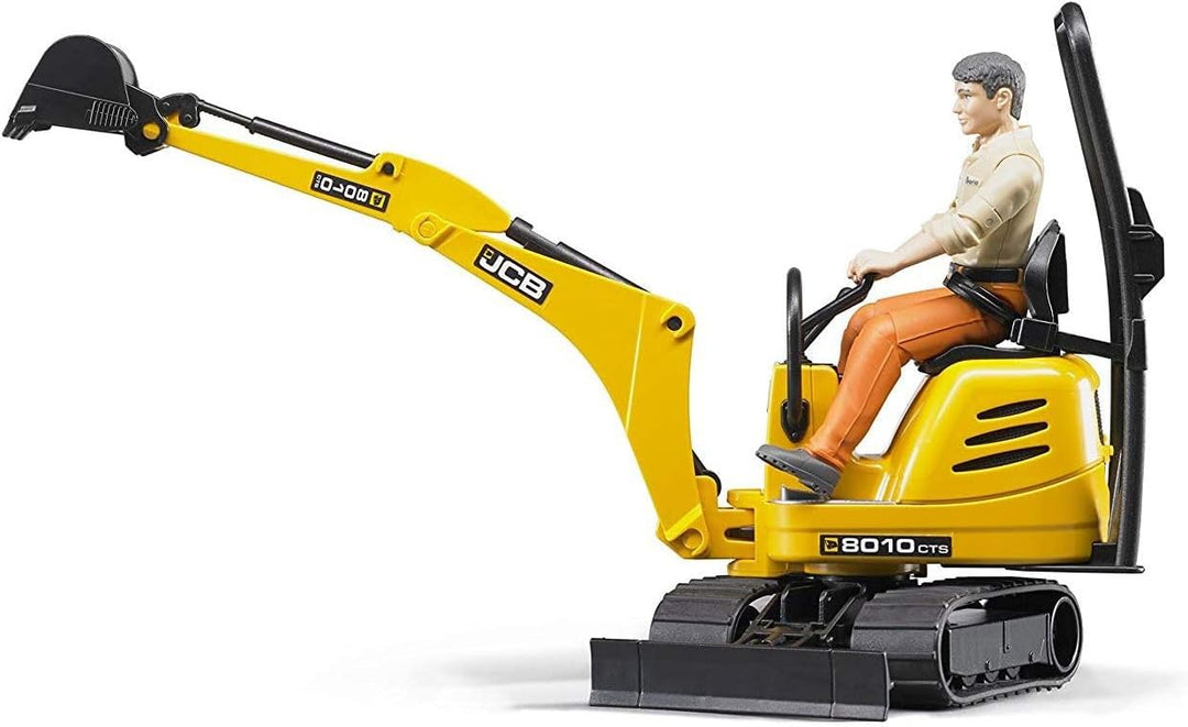 bruder 62002 - JCB Mikrobagger 8010 Cts mit Bauarbeiter - 1:16 Baustelle Baufahrzeug Löffelbagger Mi