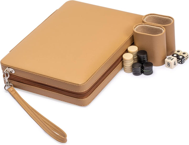 Yellow Mountain Imports Reisespielset Backgammon in Magnetischer Lederoptik, Bozcaada -mit Magnetisc