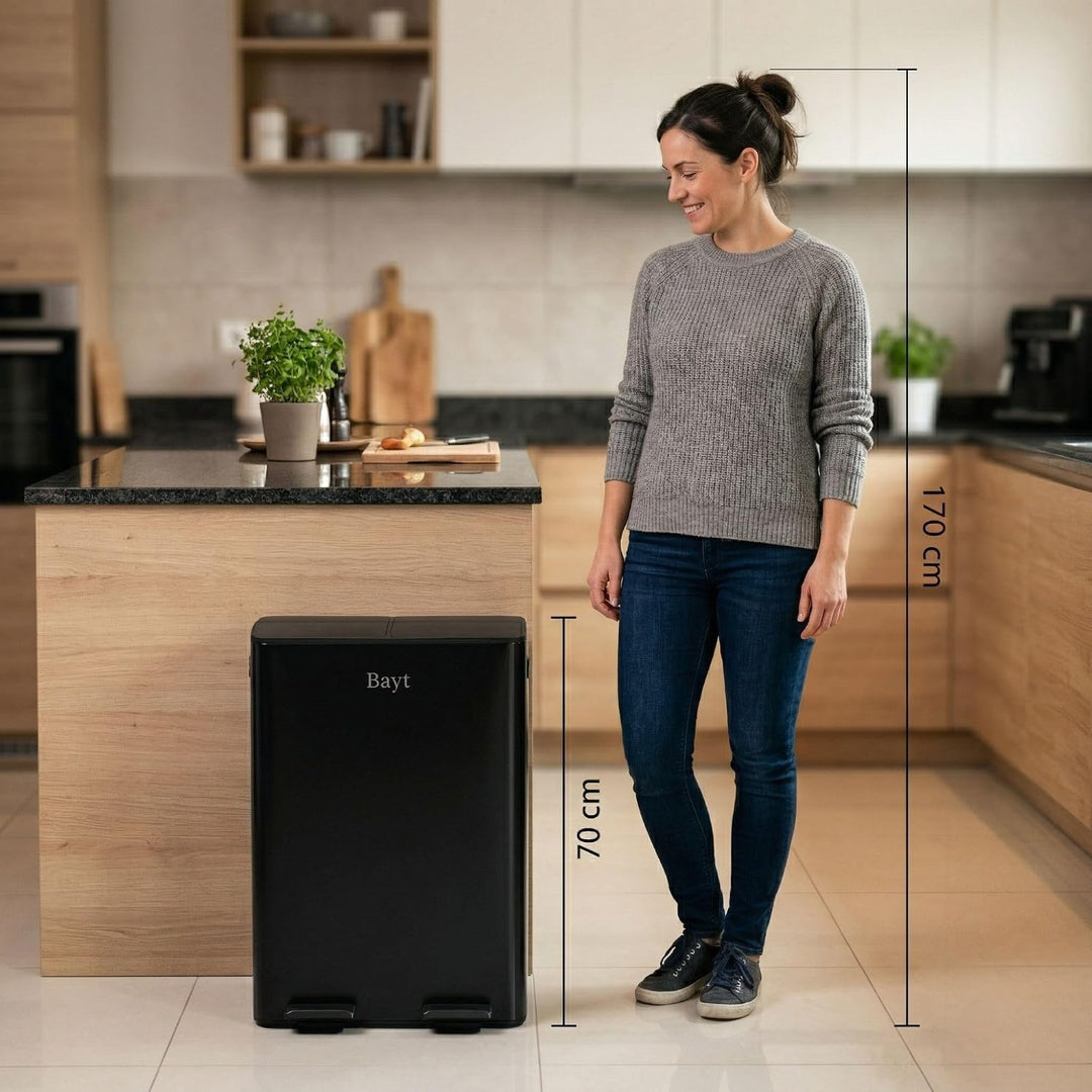 Bayt Abfalleimer - Abfalleimer 60 Liter (2x30) - Mülleimer 60 Liter - Treteimer - Mülleimer Abfalltr