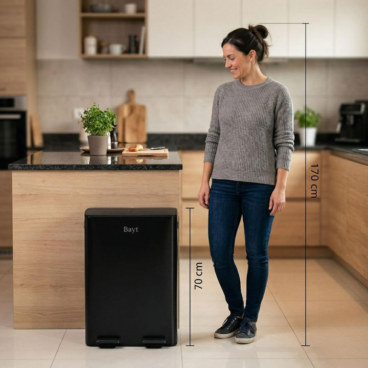 Bayt Abfalleimer - Abfalleimer 60 Liter (2x30) - Mülleimer 60 Liter - Treteimer - Mülleimer Abfalltr