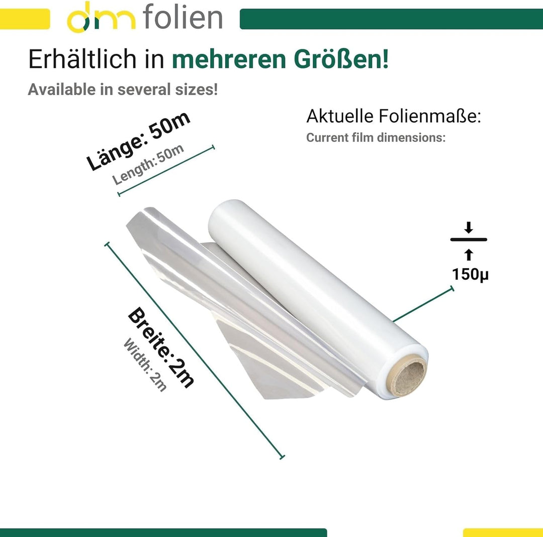 dm-Folien Abdeckfolie I 2 x 50 m I 150 My Stärke I Verschiedene Masse & Stärken I Transparente & rei