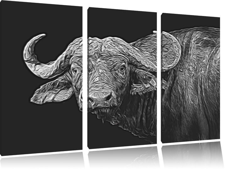 Dark Wasserbüffel Spezial 3-Teiler Leinwandbild 120x80 Bild auf Leinwand, XXL riesige Bilder fertig