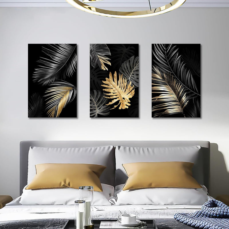 FajerminArt 3 Teilig Leinwandbilder Bilder Abstrakt Schwarzes Gold Baum bild auf leinwand Wandkunst