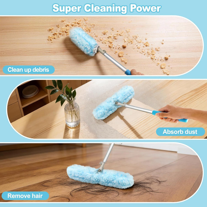 JEHONN Staubwedel Lang Ausziehbar 180 cm, 10 Nachfülltücher für Swiffer Teleskopstange, Robust Doppe