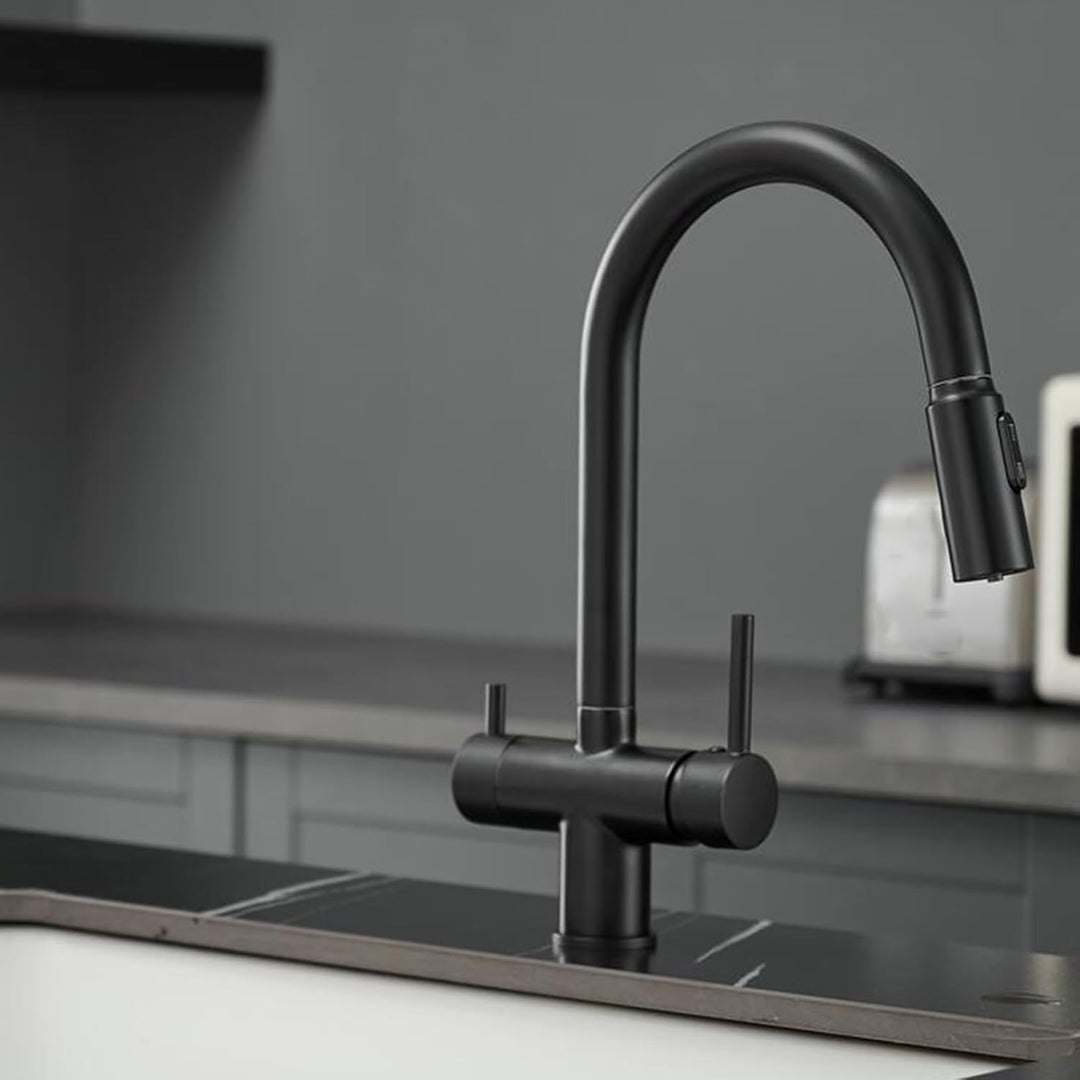 3 Wege Wasserhahn Küche Ausziehbar Messing 2 Griffe 3 Wege Wasserhahn Osmose Schwenkbar Einzelloch-S