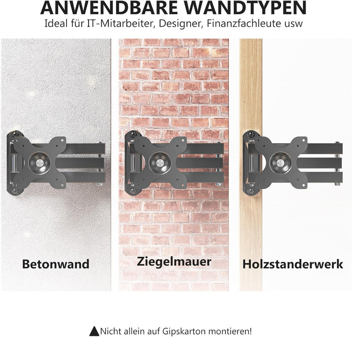 WALI Vollbewegliche TV Wandhalterung, Schwenkbar, Neigbar &amp; Drehbar, für 13-32 Zoll LED/LCD/OLED TV