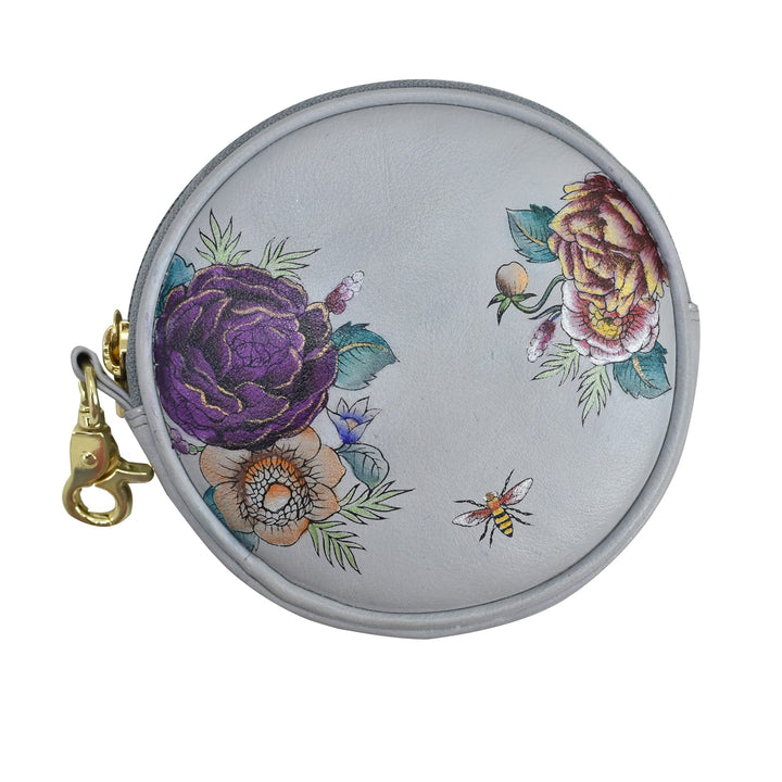 Anuschka Münzbeutel aus Echtleder, handbemalt, Rund - Floral Charm, Floral Charm