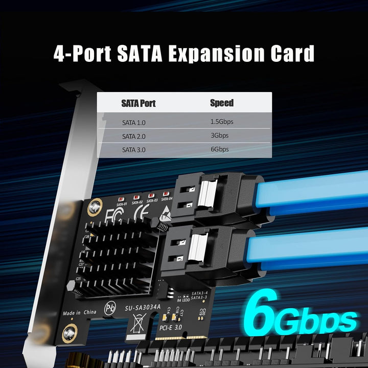 glotrends PCIe SATA Adapter Karte mit 4 Port SATA III 6Gbps (inklusive SATA Kabel und 15PIN SATA Spl