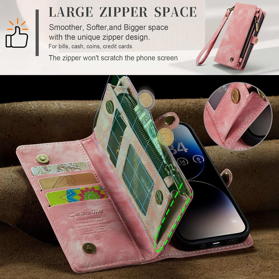 UFinetech iPhone 14 Pro Hülle, Flip Leder TPU Stossfeste Kartenfach Tasche Handyhülle iPhone 14 Pro(