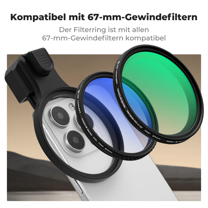 K&amp;F CONCEPT 67mm Universeller Filterclip für Handy mit Druckknopf | kompatibel mit iPhone 16/15/14/1