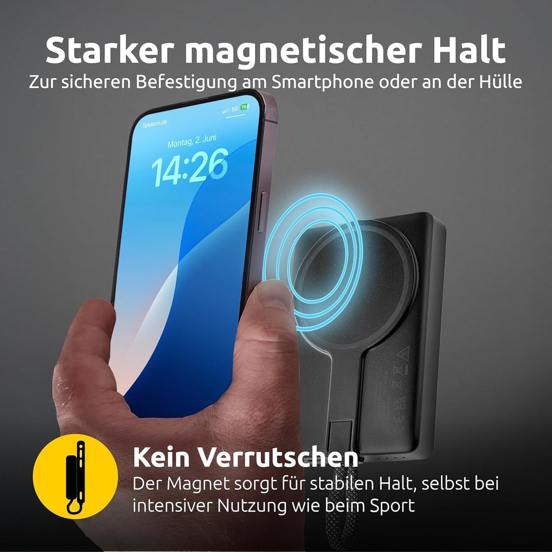 Intenso MC10000 Powerbank mit magnetischer Rückseite und integriertem USB-C Kabel, 10.000 mAh, Ultra