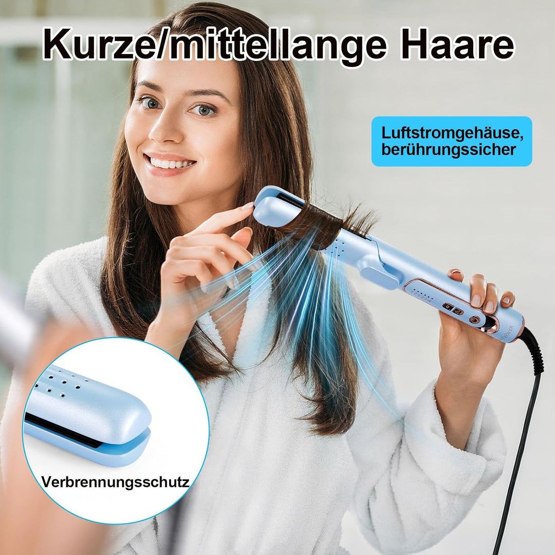 2-in-1 Haarglätter und Lockenstab mit Kaltluft, 5 Temperaturstufen (140-220°C), Blow-Funktion für Sc