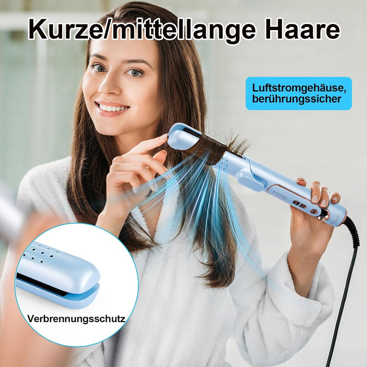 2-in-1 Haarglätter und Lockenstab mit Kaltluft, 5 Temperaturstufen (140-220°C), Blow-Funktion für Sc