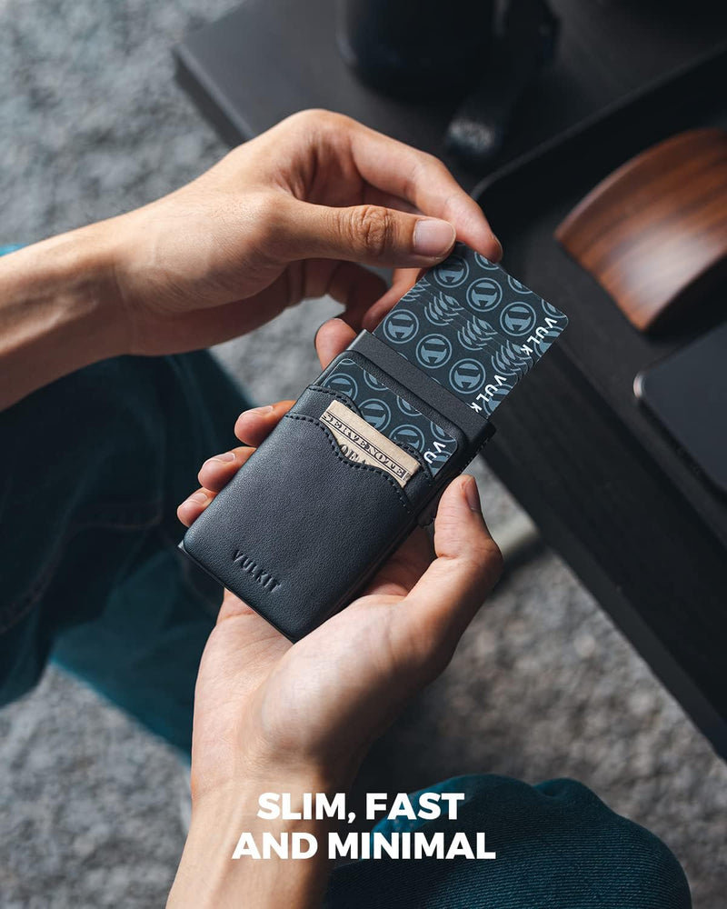 VULKIT Kreditkartenetui Minimalistische Slim Pop Up Geldbörse mit Lederschlitzen RFID-Blockierung fü
