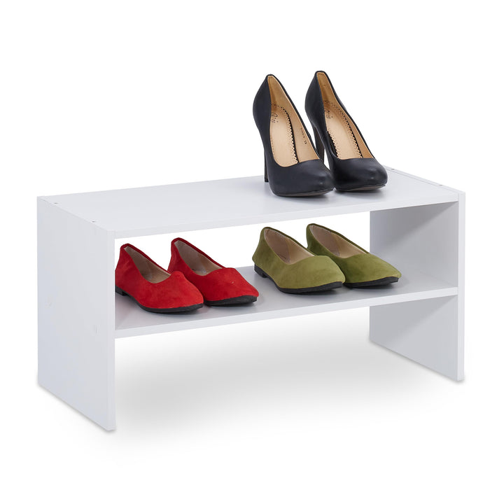 Relaxdays Schuhregal, für 4 Paar Schuhe, HBT: 29,5 x 60 x 29,5 cm, schmal, 2 Ebenen, Flur Schuhablag