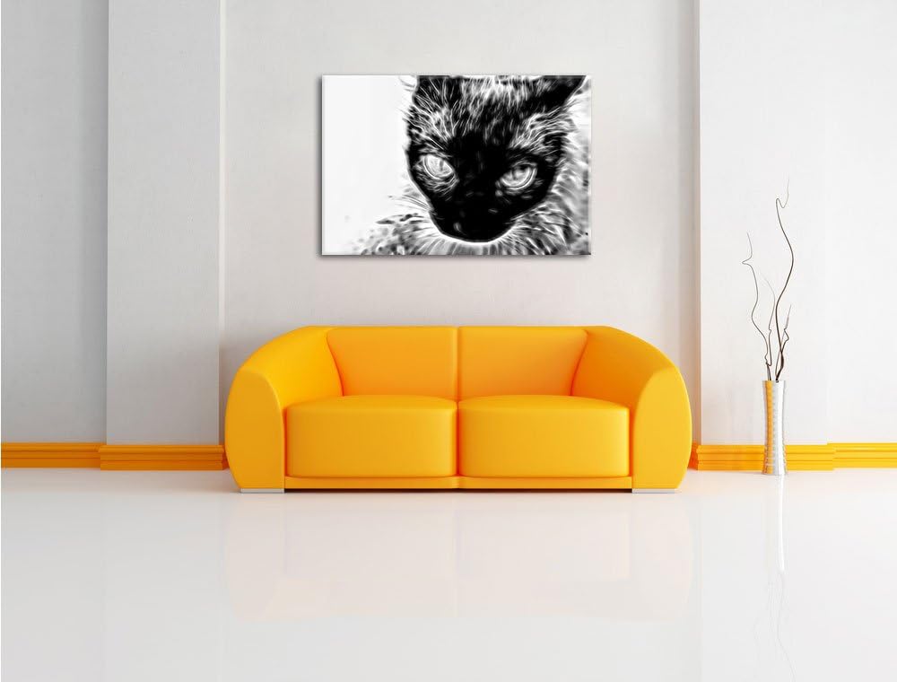 Pixxprint Schwarze Katze, Blaue Augen, als Leinwandbild/Grösse: 100x70 / Wandbild/Kunstdruck/fertig