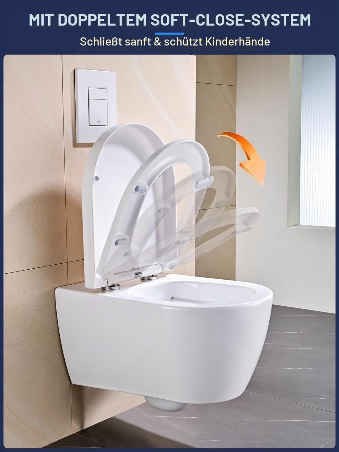 Toilettendeckel mit Absenkautomatik D-Form [KURZ],YEAUPE PRO WC Sitz mit Puller Lid,Toilettensitz mi