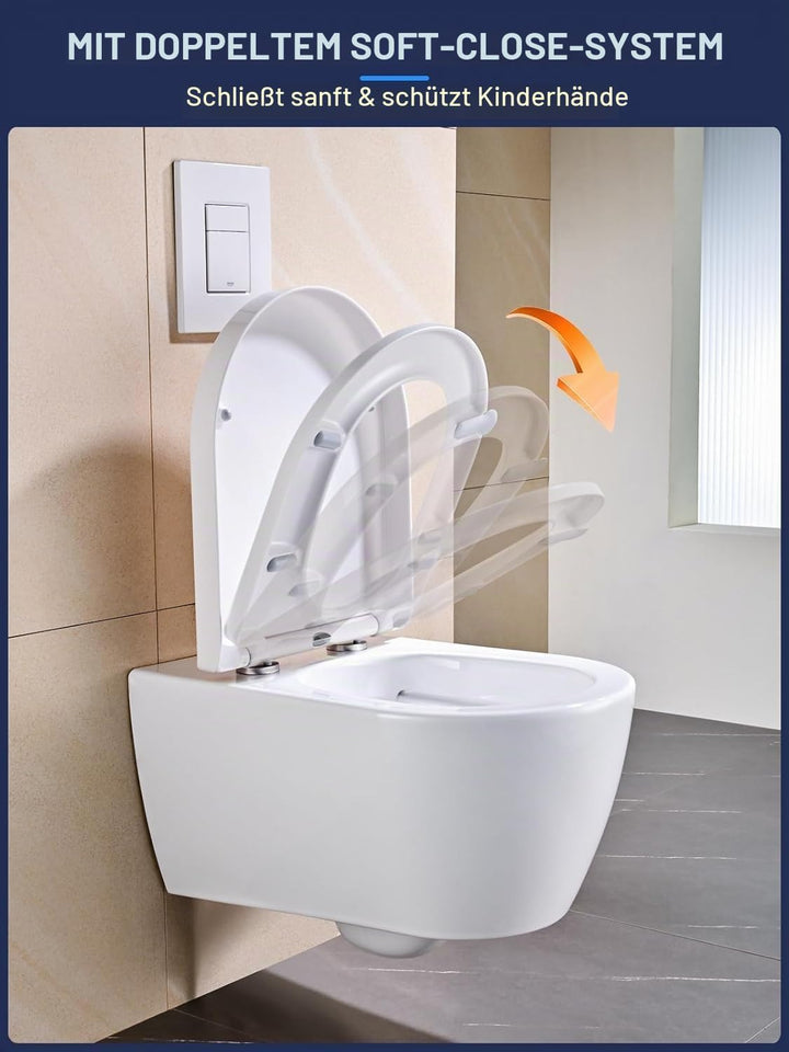 Toilettendeckel mit Absenkautomatik D-Form [KURZ],YEAUPE PRO WC Sitz mit Puller Lid,Toilettensitz mi