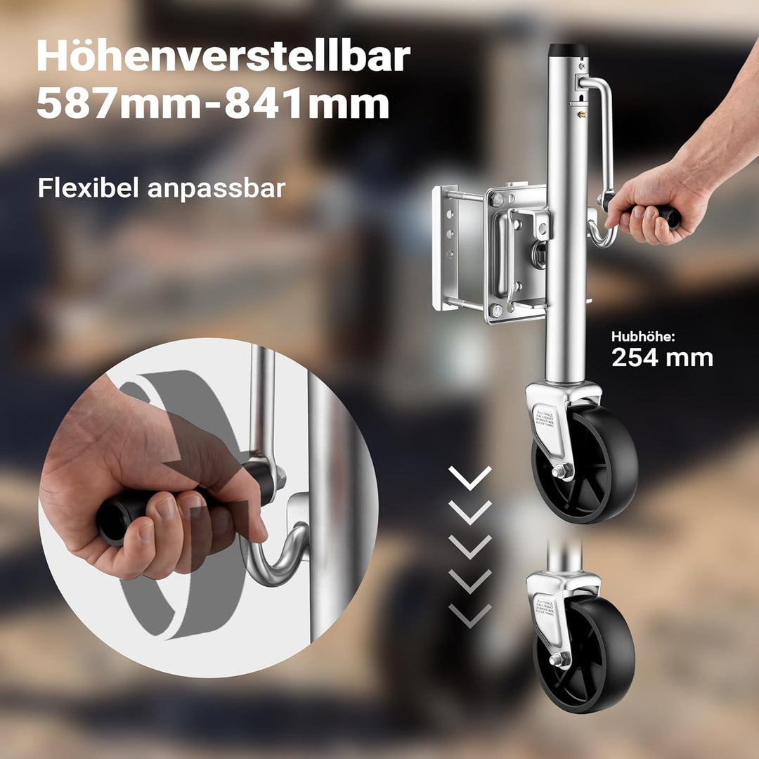 Wiltec Anhänger Stützrad bis 450 kg mit 254 mm Hubhöhe, Anhängerstütze aus verzinktem Stahl, bis 450