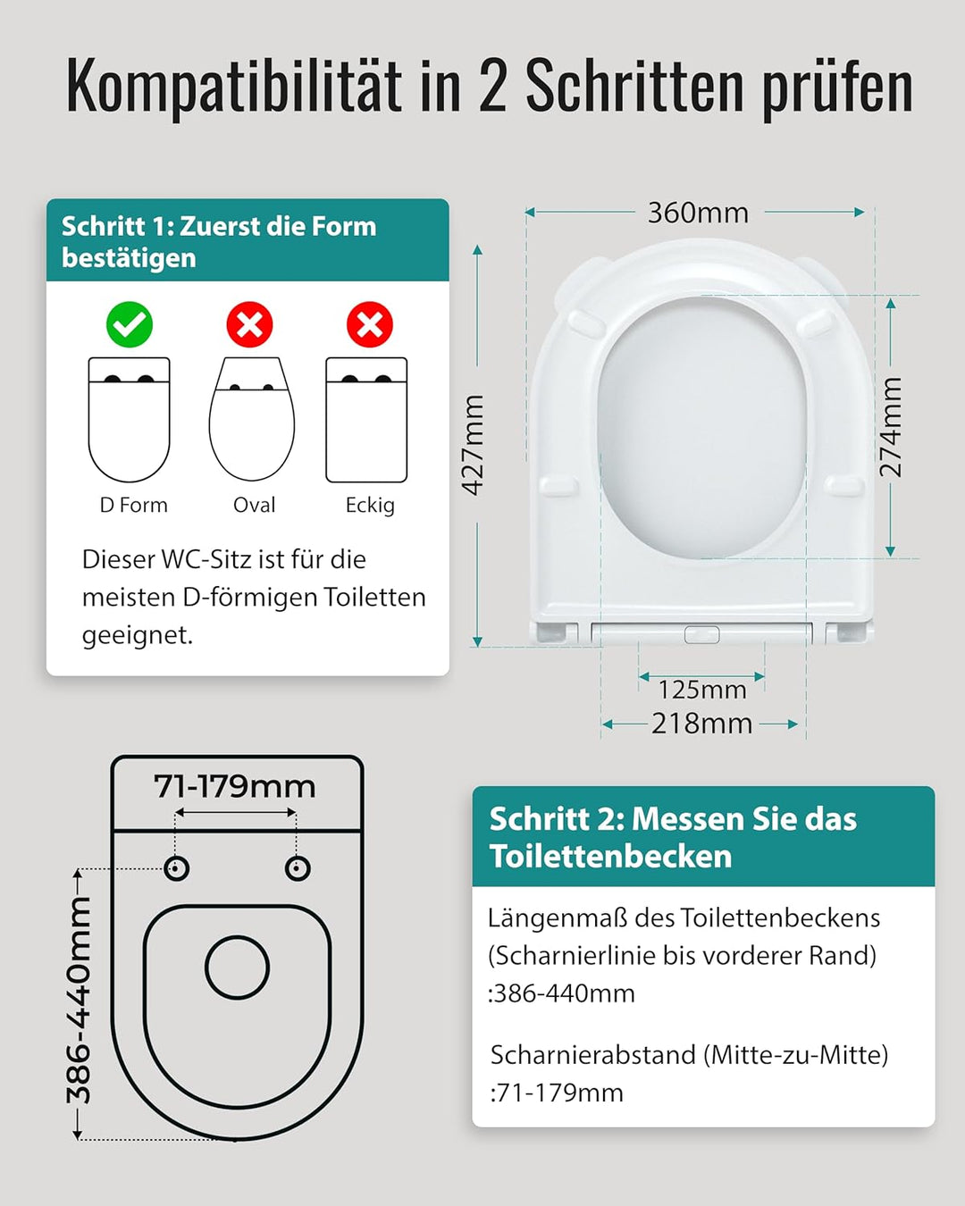 HySail Toilettendeckel mit Absenkautomatik, Benutzerfreundlichem Hygienischem Griff, Schnellverschlu