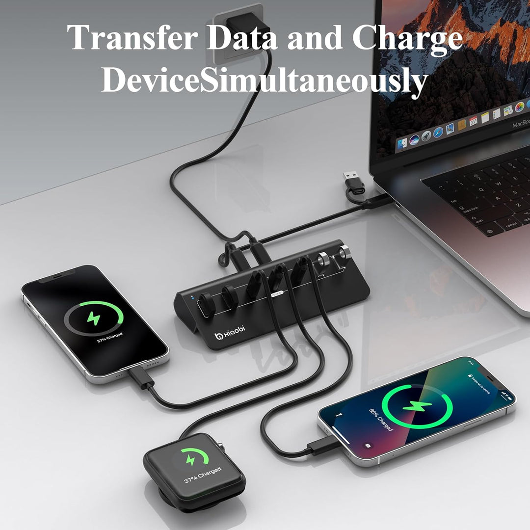 USB Hub mit Netzteil, 7 Port USB Hub 3.2 Gen 2, 10 Gbps USB Verteiler mit Netzteil 5V 3A Powered USB