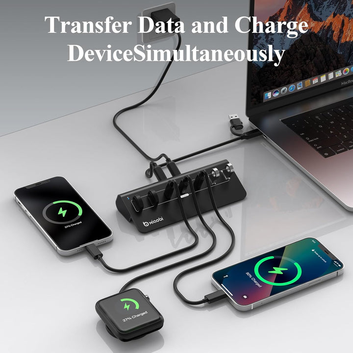 USB Hub mit Netzteil, 7 Port USB Hub 3.2 Gen 2, 10 Gbps USB Verteiler mit Netzteil 5V 3A Powered USB