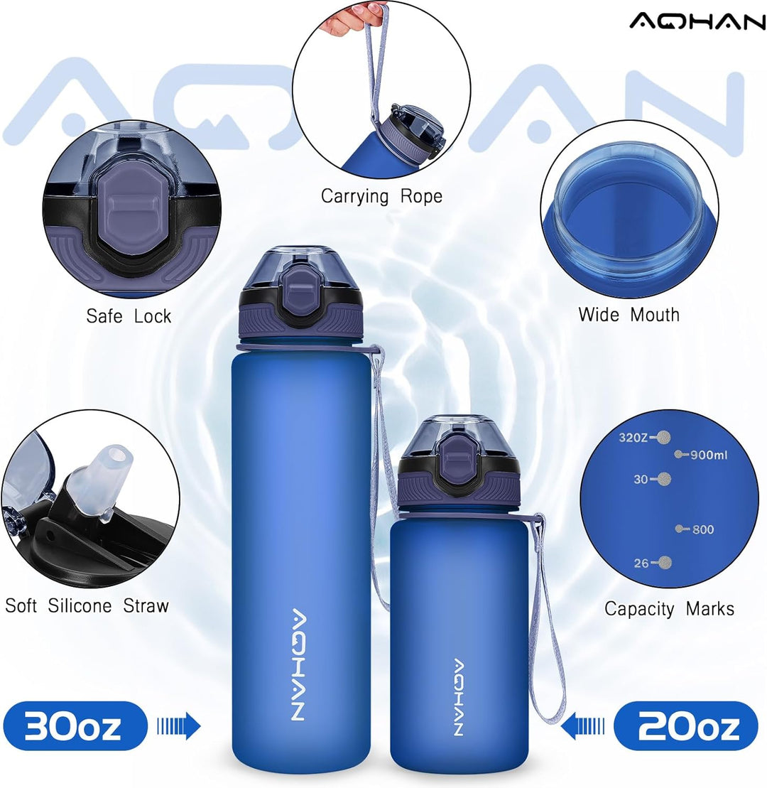 AOHAN Trinkflasche 1L mit auslaufsicherem Klappdeckel, BPA freie Sport Trinkflasche mit Stroh, Wasse