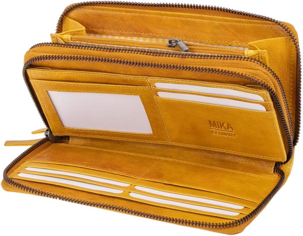 MIKA 42176 - Damengeldbörse aus Echt Leder, Portemonnaie im Querformat, Geldbeutel mit 9 Kartenfäche