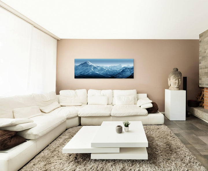 Sinus Art 150x50cm Wandbild – Farbe Blau Petrol Panoramabild Wandbild auf echter Leinwand in sehr ho