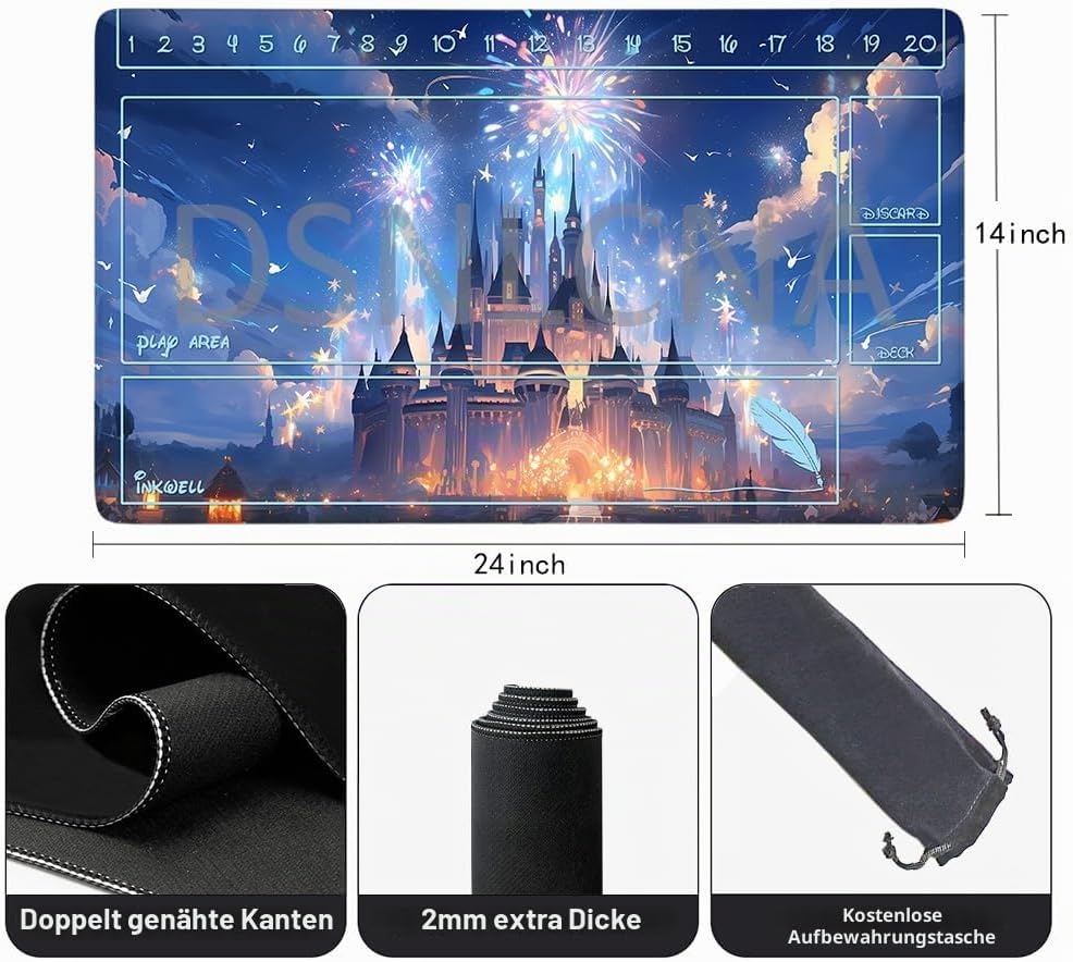 Lorcana Playmats Kompatibel TCG 61 x 35,6 cm Gaming-Matte, rutschfester Gummi mit Zonen, Spielmatte