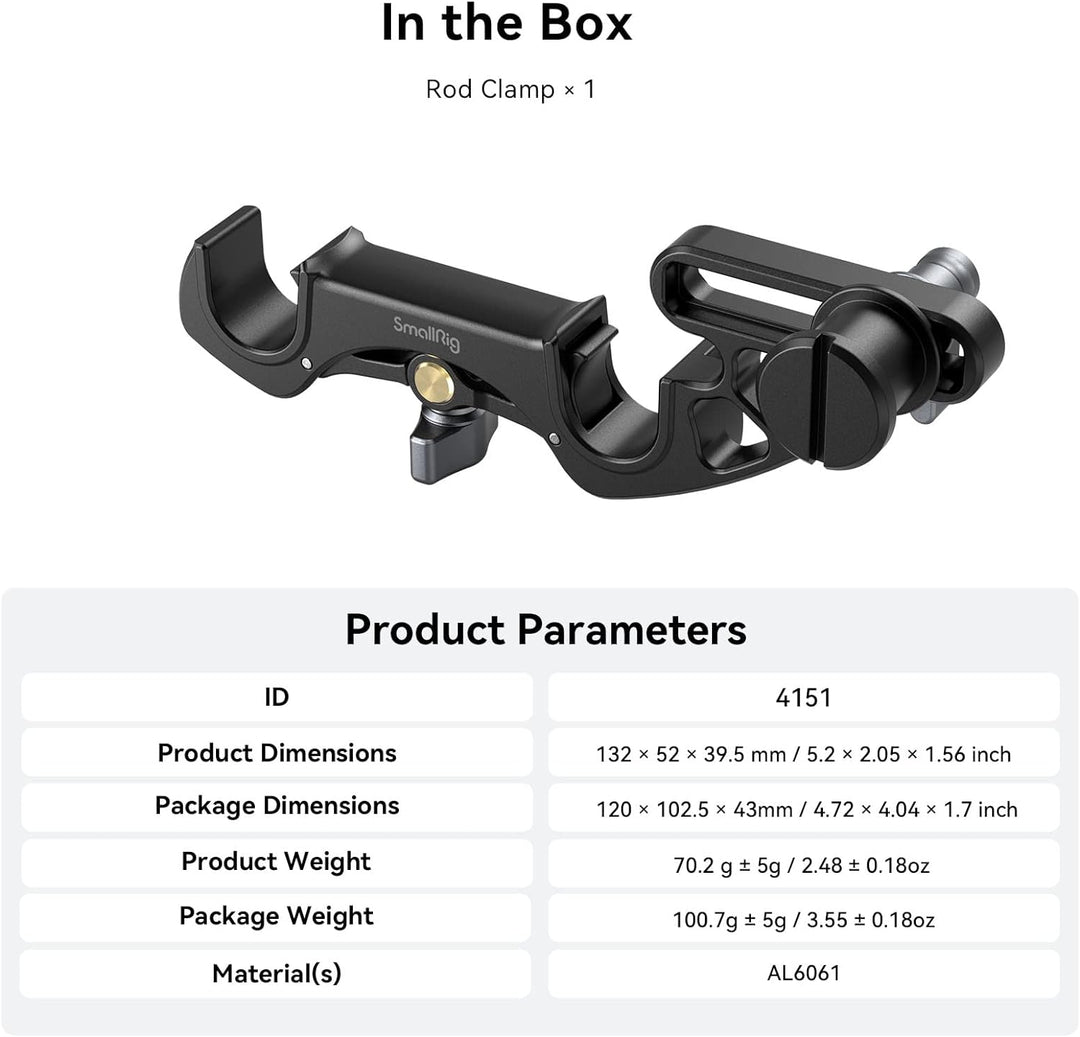 SMALLRIG 15mm Stangenklemme, Installiert und Gelöst von Oben mit Einstellbarem Abstand, Unterstützt