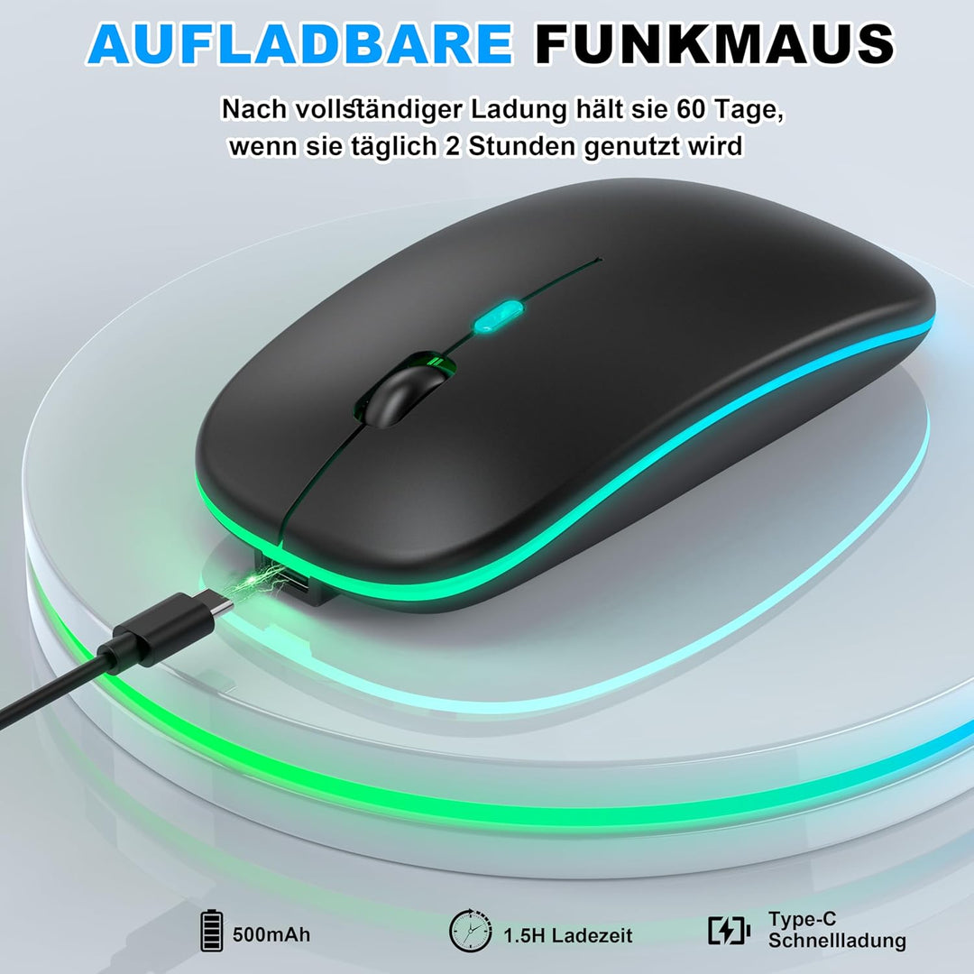 Azmall Kabellose Maus mit Jiggler-Modus – Bluetooth 5.2 & 2.4G Funk, für Laptop, PC, iOS, Android, i