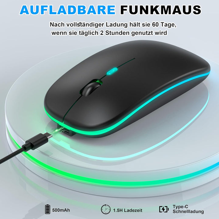 Azmall Kabellose Maus mit Jiggler-Modus – Bluetooth 5.2 & 2.4G Funk, für Laptop, PC, iOS, Android, i