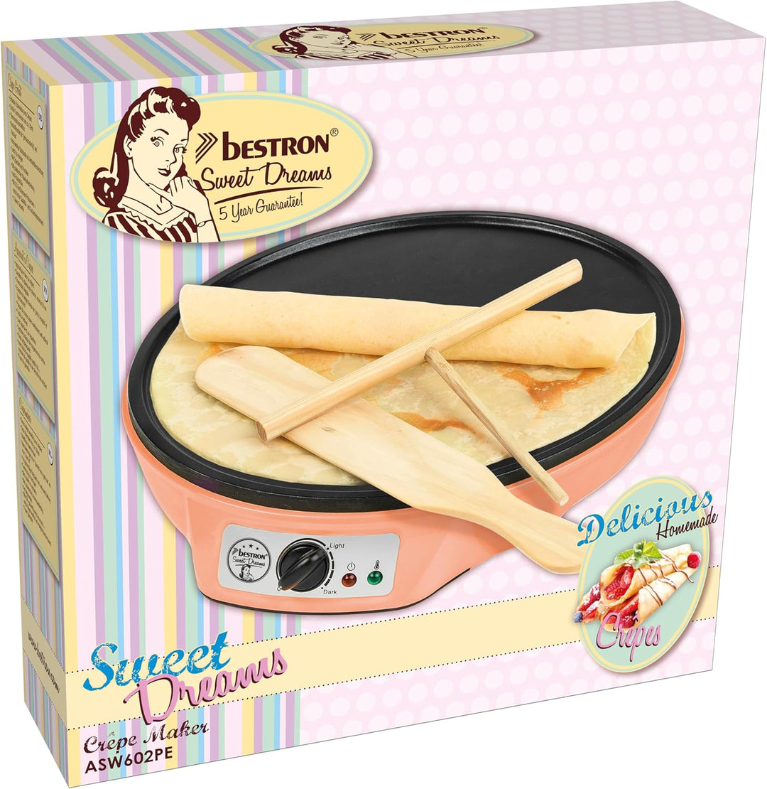 Bestron Crêpes Maker im Retro Design, für Crepes mit Ø 30 cm, inkl. Teigverteiler & Crêpes-Wender, m