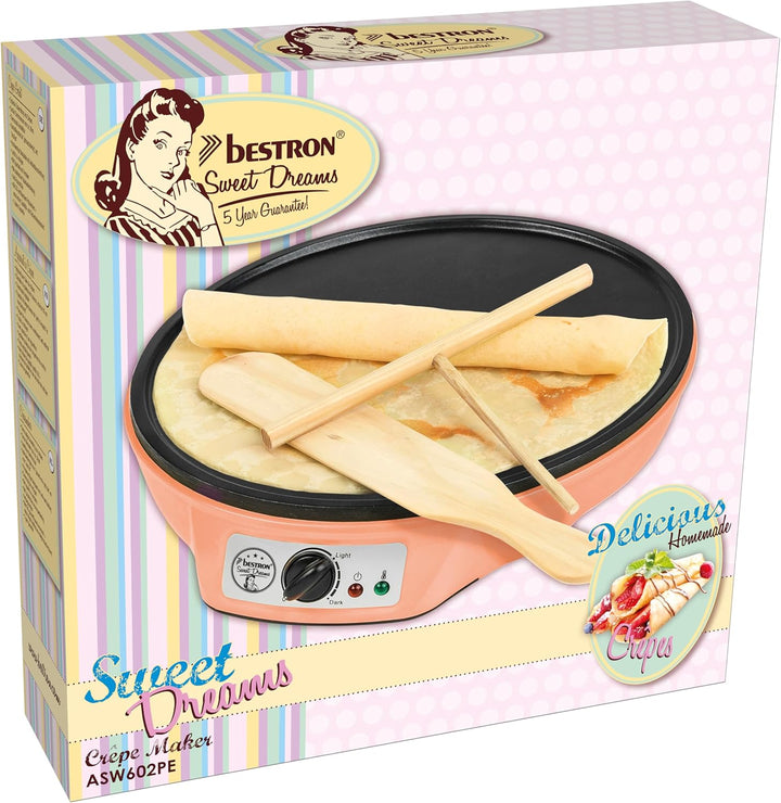 Bestron Crêpes Maker im Retro Design, für Crepes mit Ø 30 cm, inkl. Teigverteiler & Crêpes-Wender, m