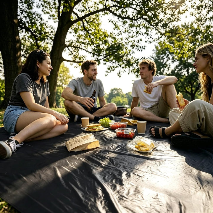 Siegvoll Picknickdecke Klein 4 Personen, Ultraleicht Stranddecke Schwarz 180 x 180 cm, 180 x 180 cm