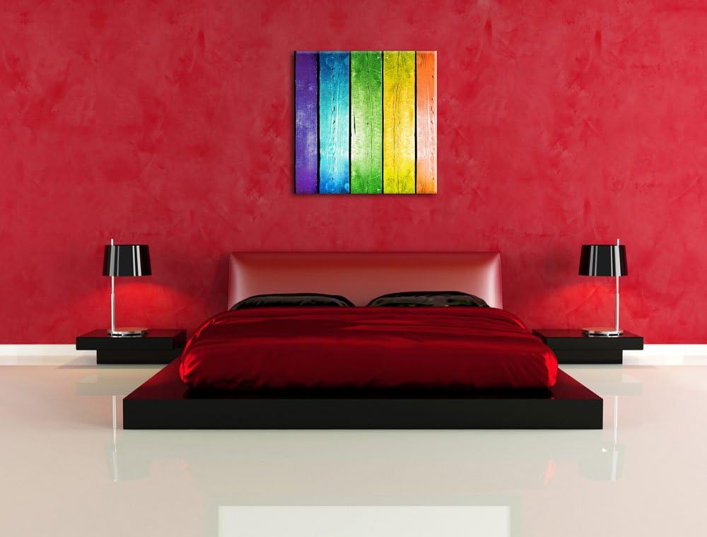 Bunte Zaunslatten, Format: 70x70 auf Leinwand, XXL riesige Bilder fertig gerahmt mit Keilrahmen, Kun